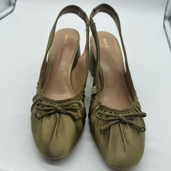 Anthropologie Maeve Satin Slingback Heels Gold Bow Size 38 - Picture 13 of 14